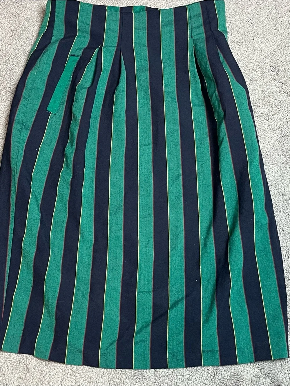 INTERMIX Green and Navy Vertical Stripe Pencil Skirt